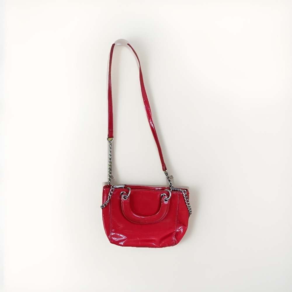 Forever 21 Red Patent Leather Mini Shoulder‎ Bag Y2K Chain Strap Purse